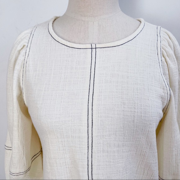 Anthropologie White 3/4 Puff Sleeve Light Cotton Blend Top Blouse Sz XS - Picture 4 of 13